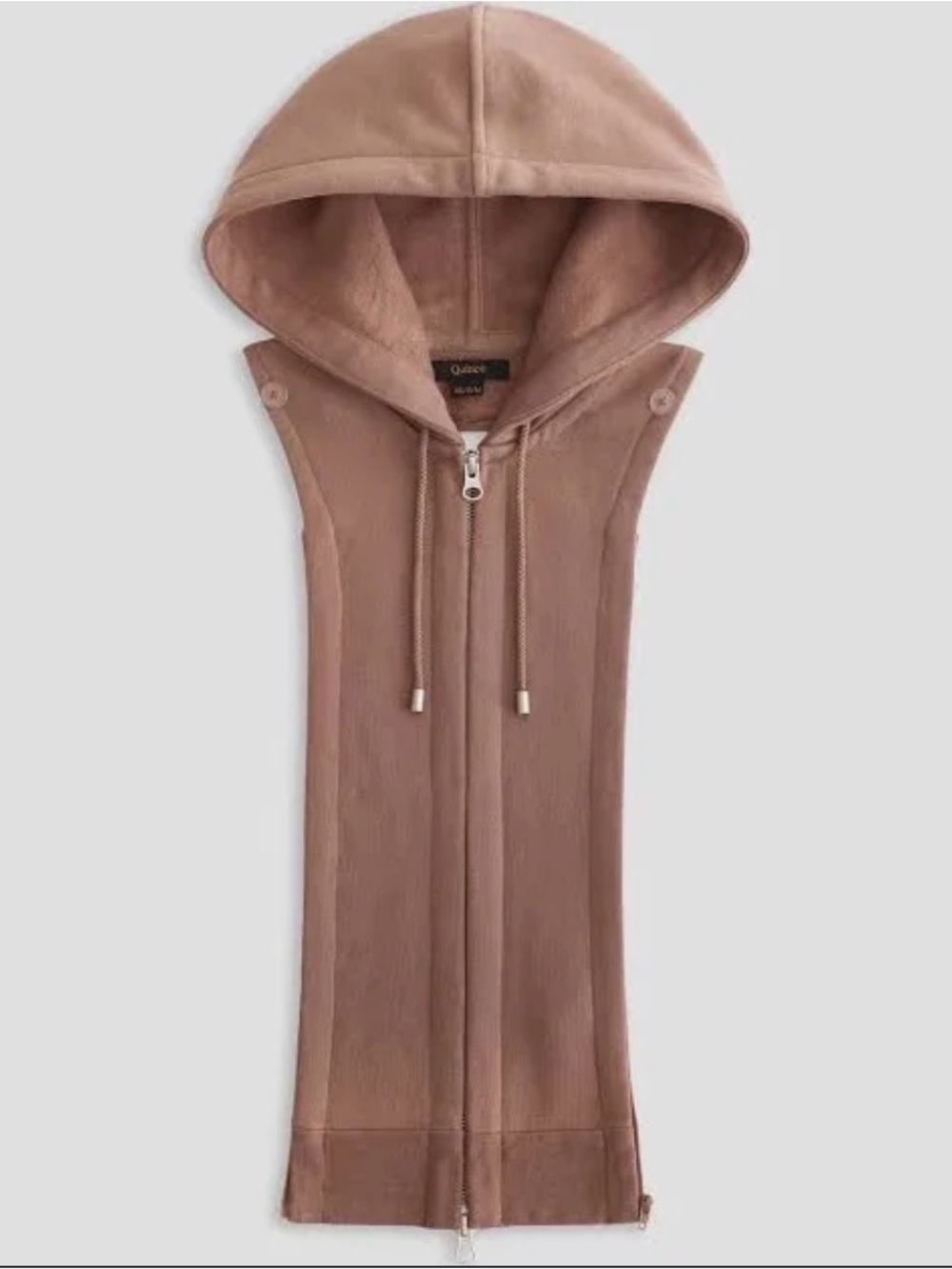 Quince Hooded Zip in Vest in Taupe XS/S/M